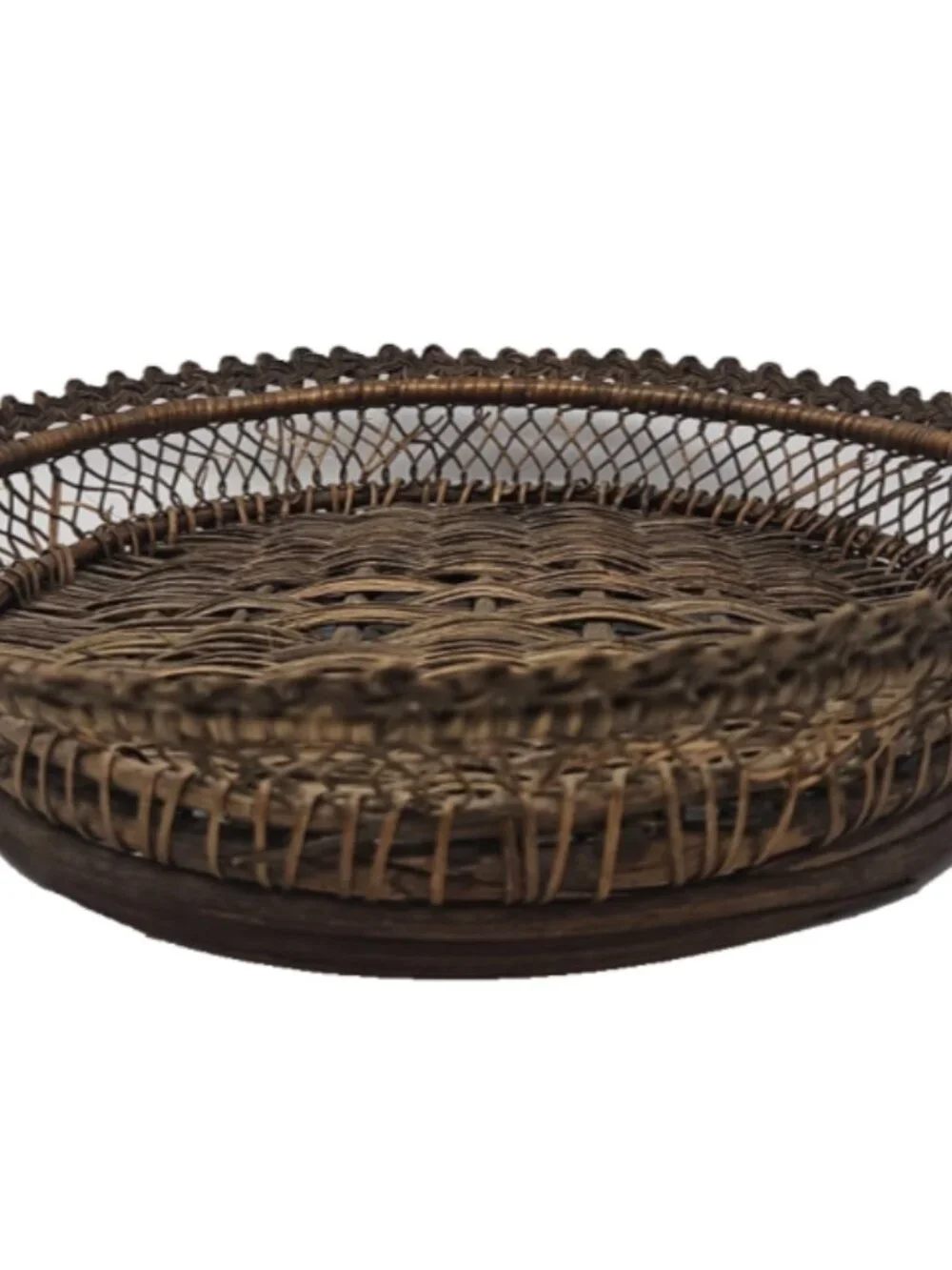 Antique Chinese Woven Bamboo Rattan Openwork Tray Basket Late Qing Republic 11